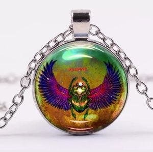Egyptian Scarab Silver and Glass Necklace